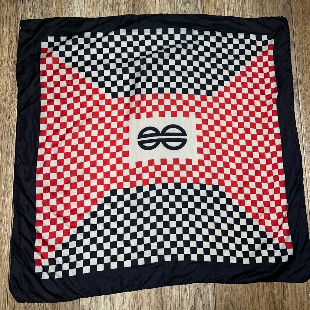 Bill Blass Navy Blue Red White Checkerboard Silk Scarf